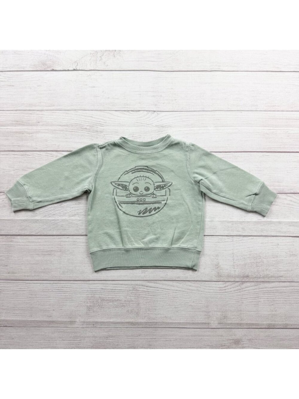 Star Wars Baby Yoda Grogu Toddler Crewneck Sweatshirt Green 2T Cotton Blend 2T
